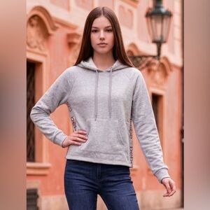 Vintage Y2K Bebe Sport Hoodie M Silver Sequin Logo Gray Sweatshirt Women’s 8 10